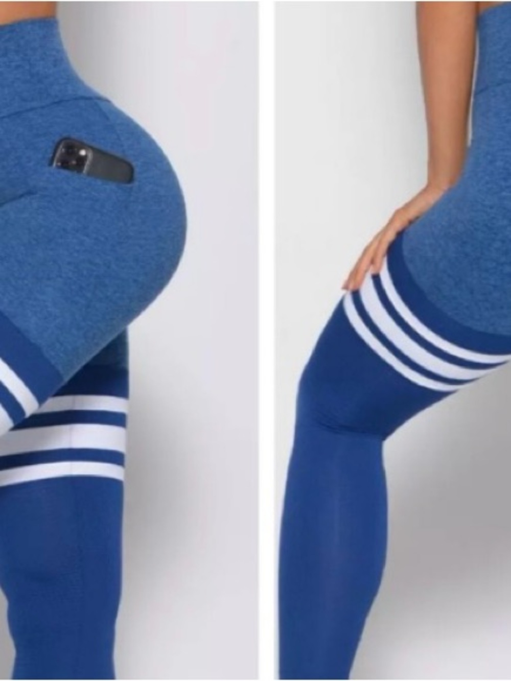 Bombshell Sportswear Blue Athletic Leggings with White Stripes - Picture 3 of 9